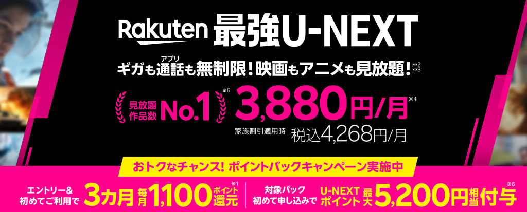 Rakuten最強U-NEXTポイントバックキャンペーン