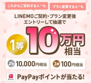 最大10万円相当のPayPayポイントが当たるLINEMO抽選キャンペーン