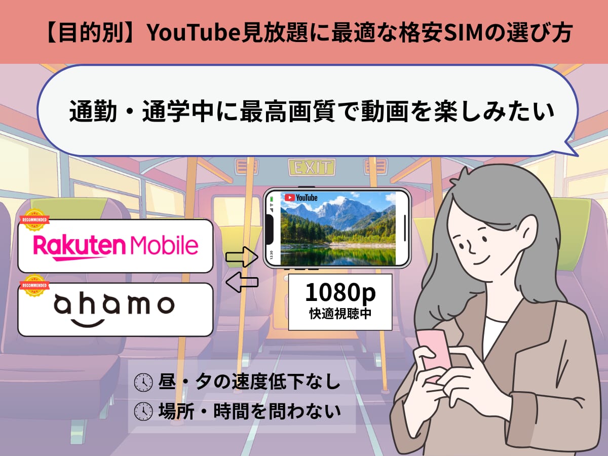 【目的別】YouTube見放題に最適な格安SIMの選び方(通勤・通学中に最高画質で動画を流し見したいなら)