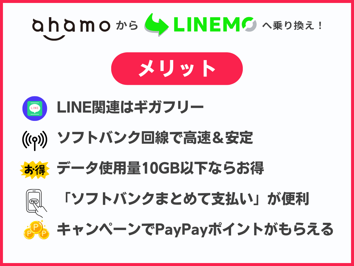 ahamoからLINEMOに乗り換えるメリットまとめ