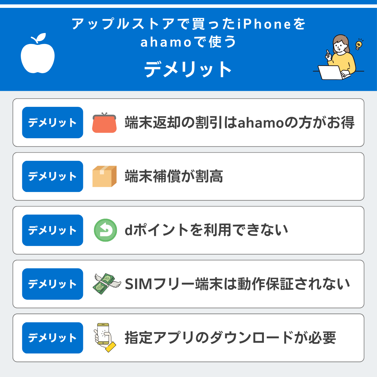 アップルストアで買ったiPhoneをahamoで使うデメリットを解説