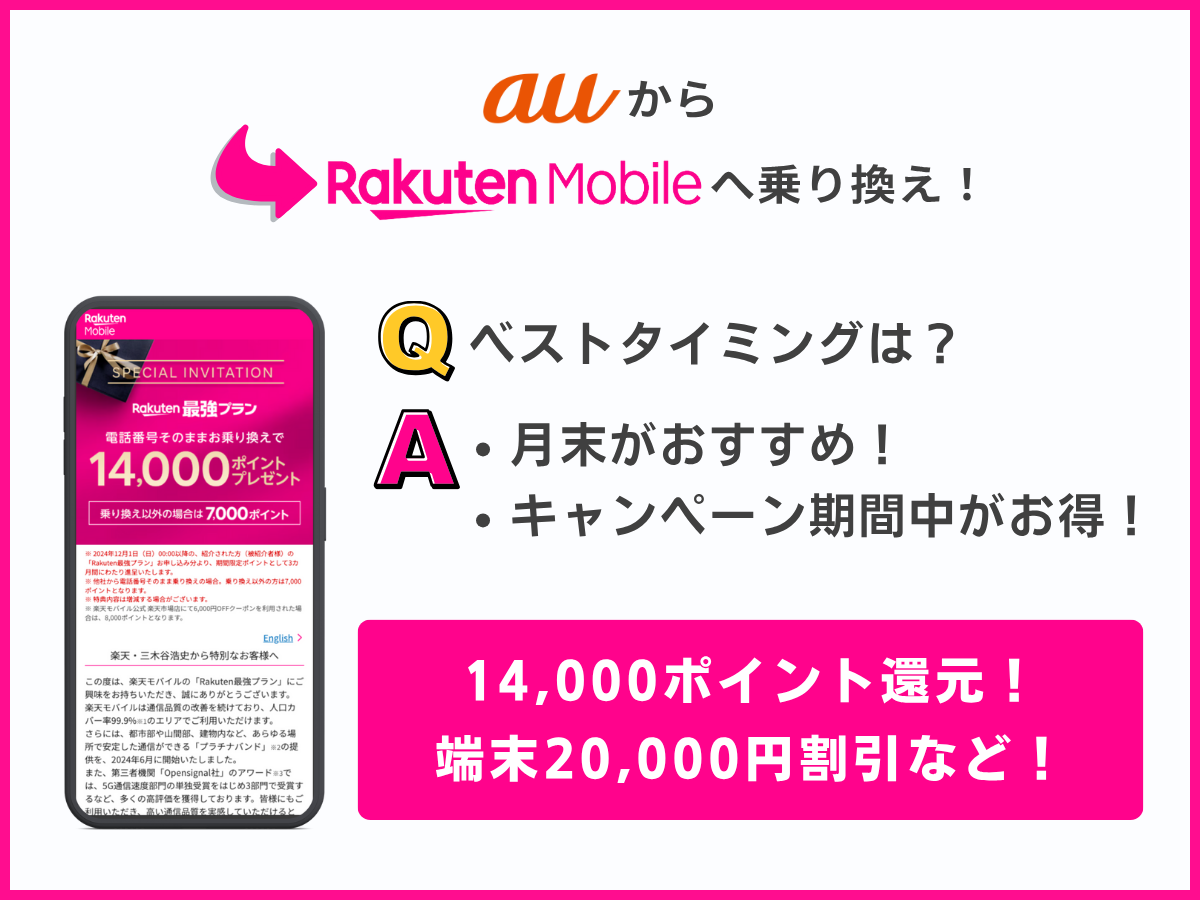 auから楽天モバイルに乗り換えのベストタイミングを解説