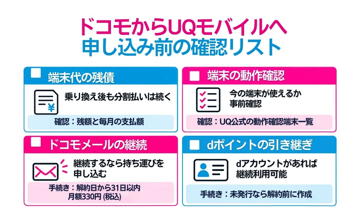 ドコモからUQモバイルへ乗り換える注意点4個