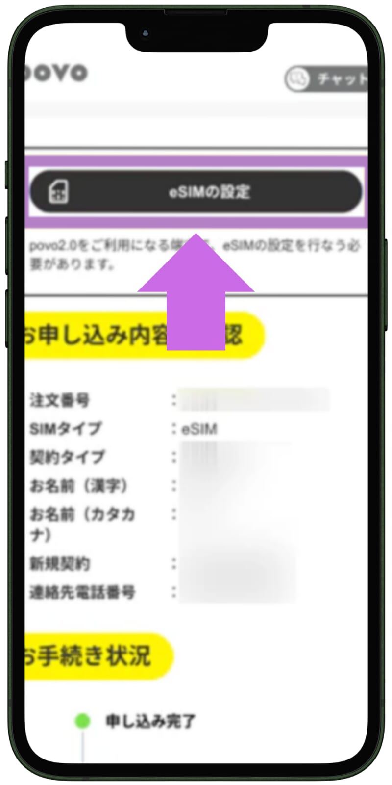 povoのeSIMの設定方法1