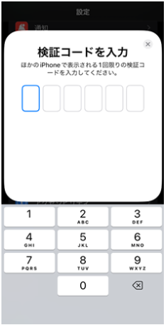 旧iPhoneに検証コードを入力する画面
