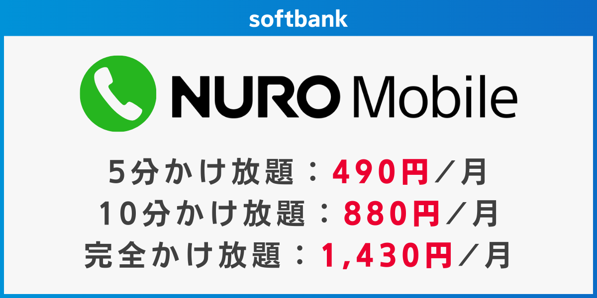 ソフトバンク回線でかけ放題のおすすめ格安SIMはNUROモバイル