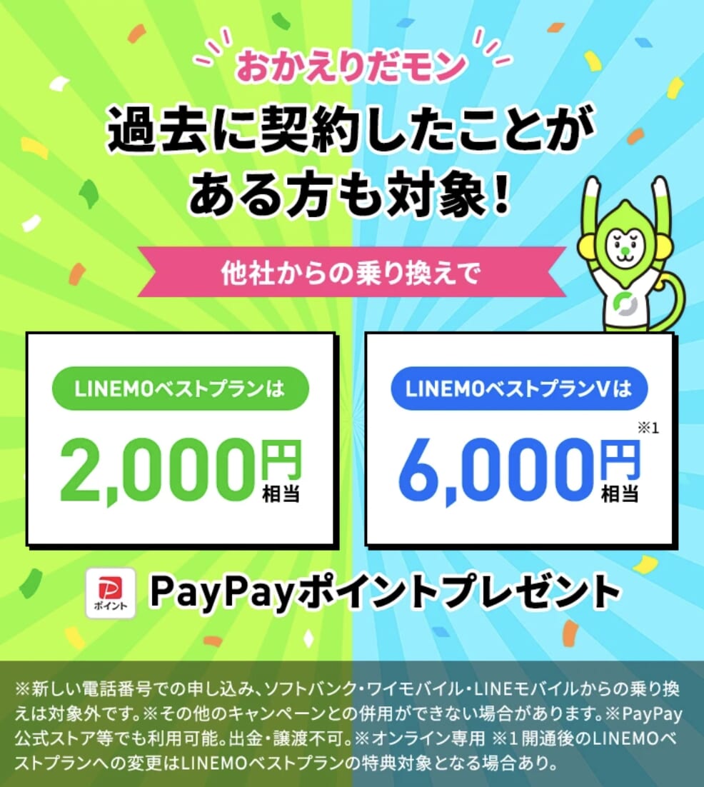 LINEMOの再契約でも利用できる「おかえりだモンキャンペーン」詳細