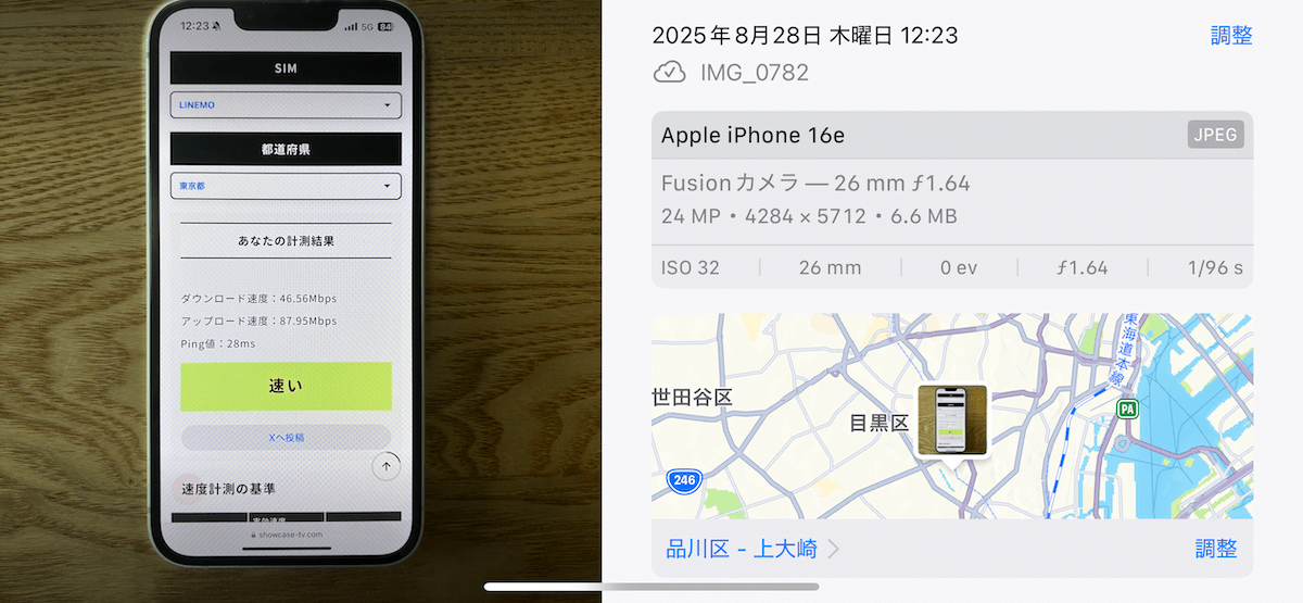 LINEMO 東京都品川区12時台の計測結果