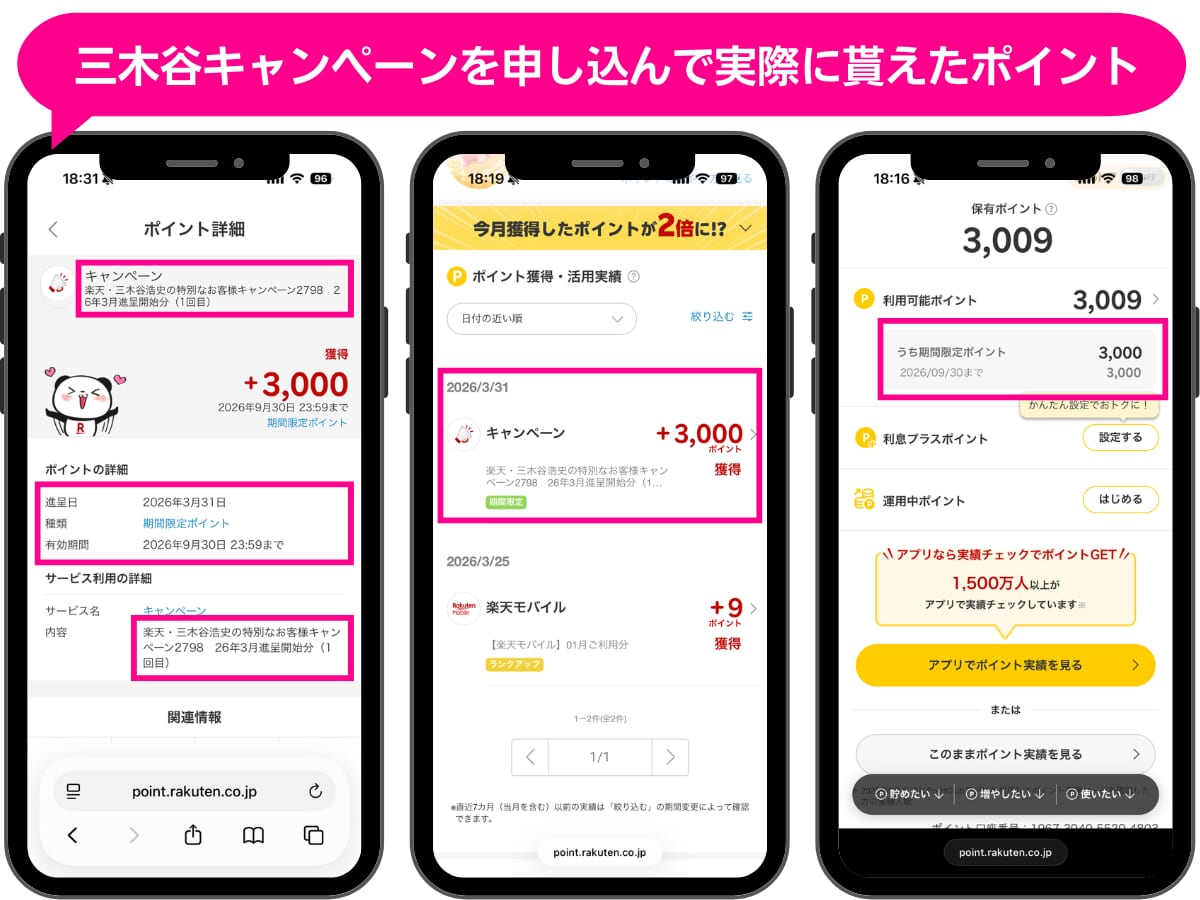 三木谷キャンペーンを実際に申し込んで貰ったポイント