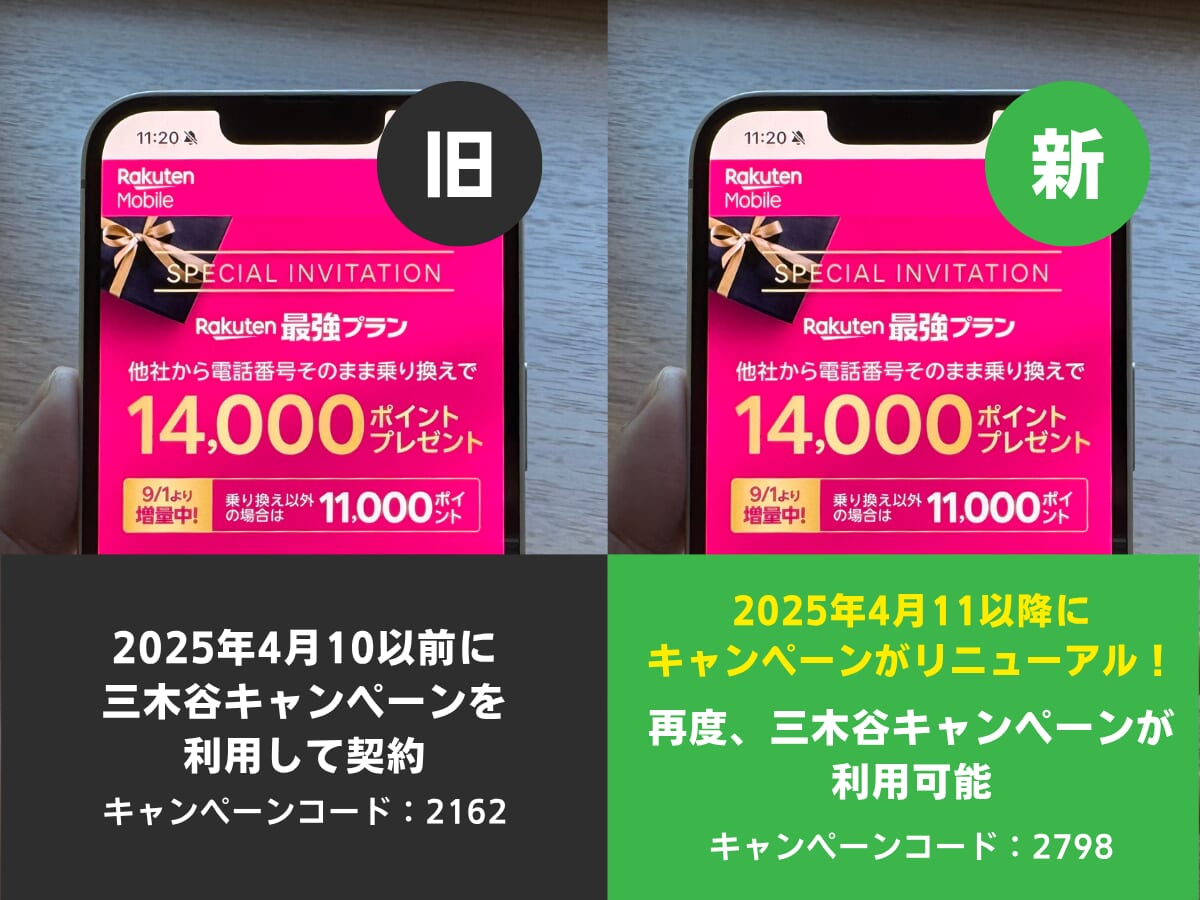 旧三木谷キャンペーン適用者は新三木谷キャンペーンを適用可能