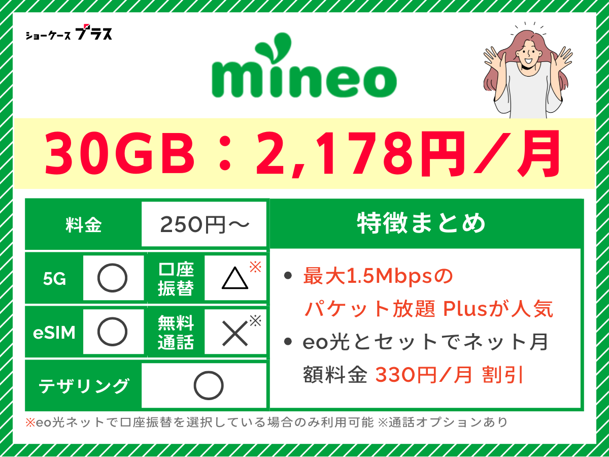 mineoの特徴をまとめて解説（20GB・30GB専用）