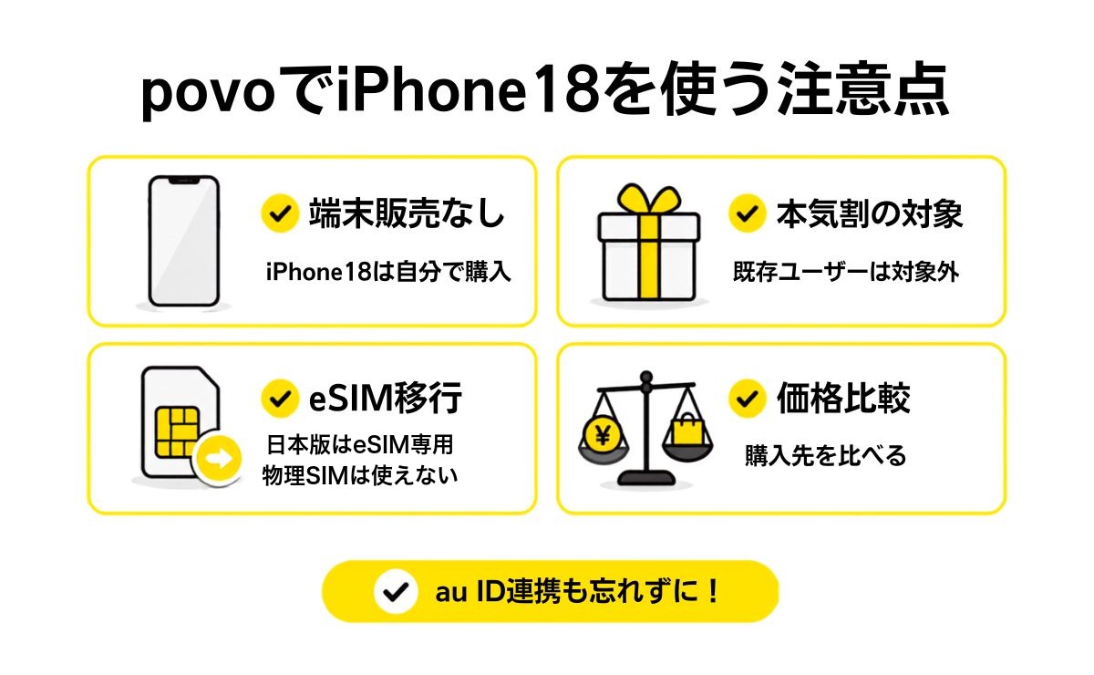 povoでiPhone18の機種変更・乗り換えで注意すべきポイント