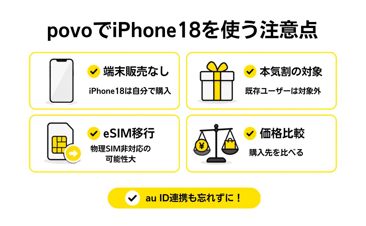 povoでiPhone18の機種変更・乗り換えで注意すべきポイント