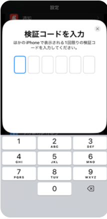 旧iPhoneに検証コードを入力する画面