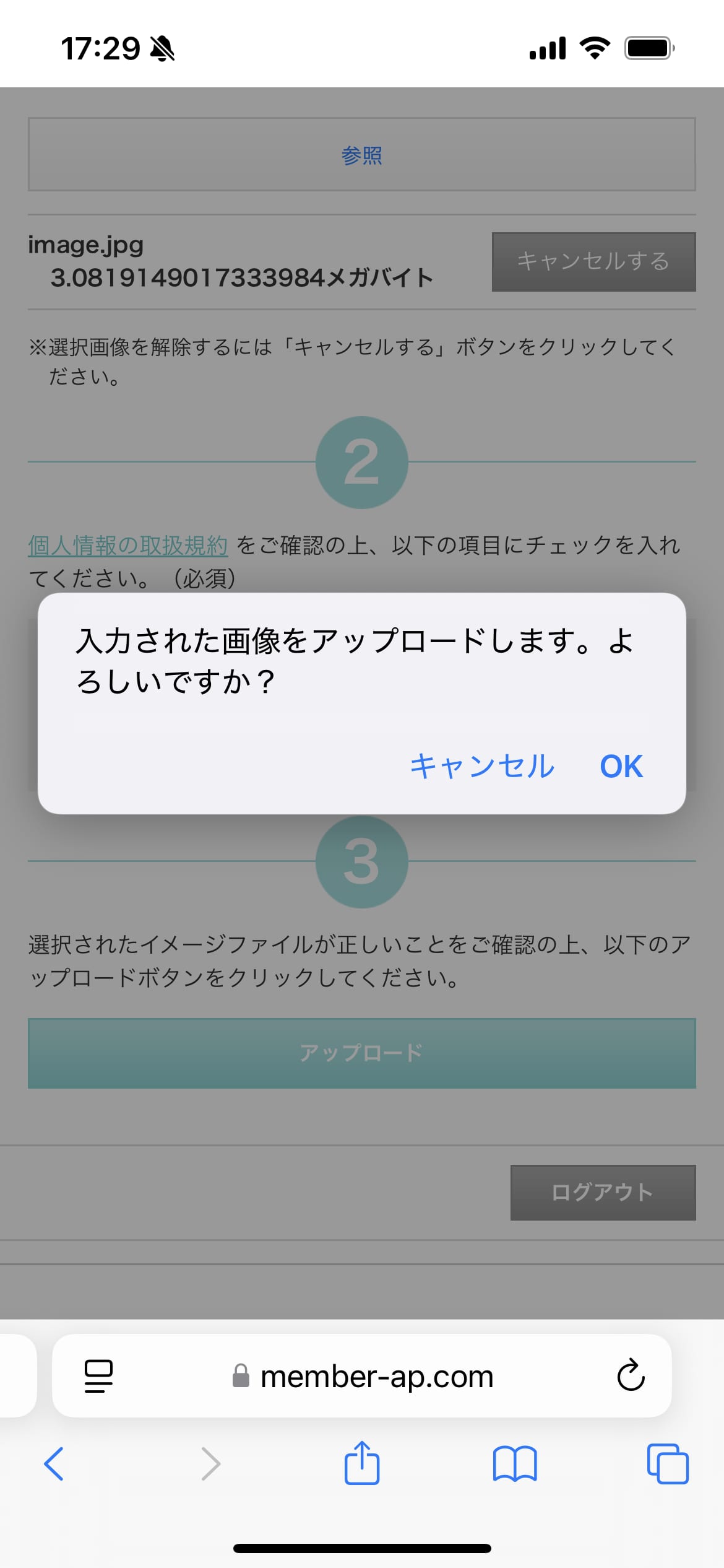 QTモバイル申し込み手順10：本人確認書類アップロード確認画面