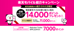 【楽天従業員から紹介された方限定】楽天モバイル紹介キャンペーン！回線お申し込みごとにポイントプレゼント