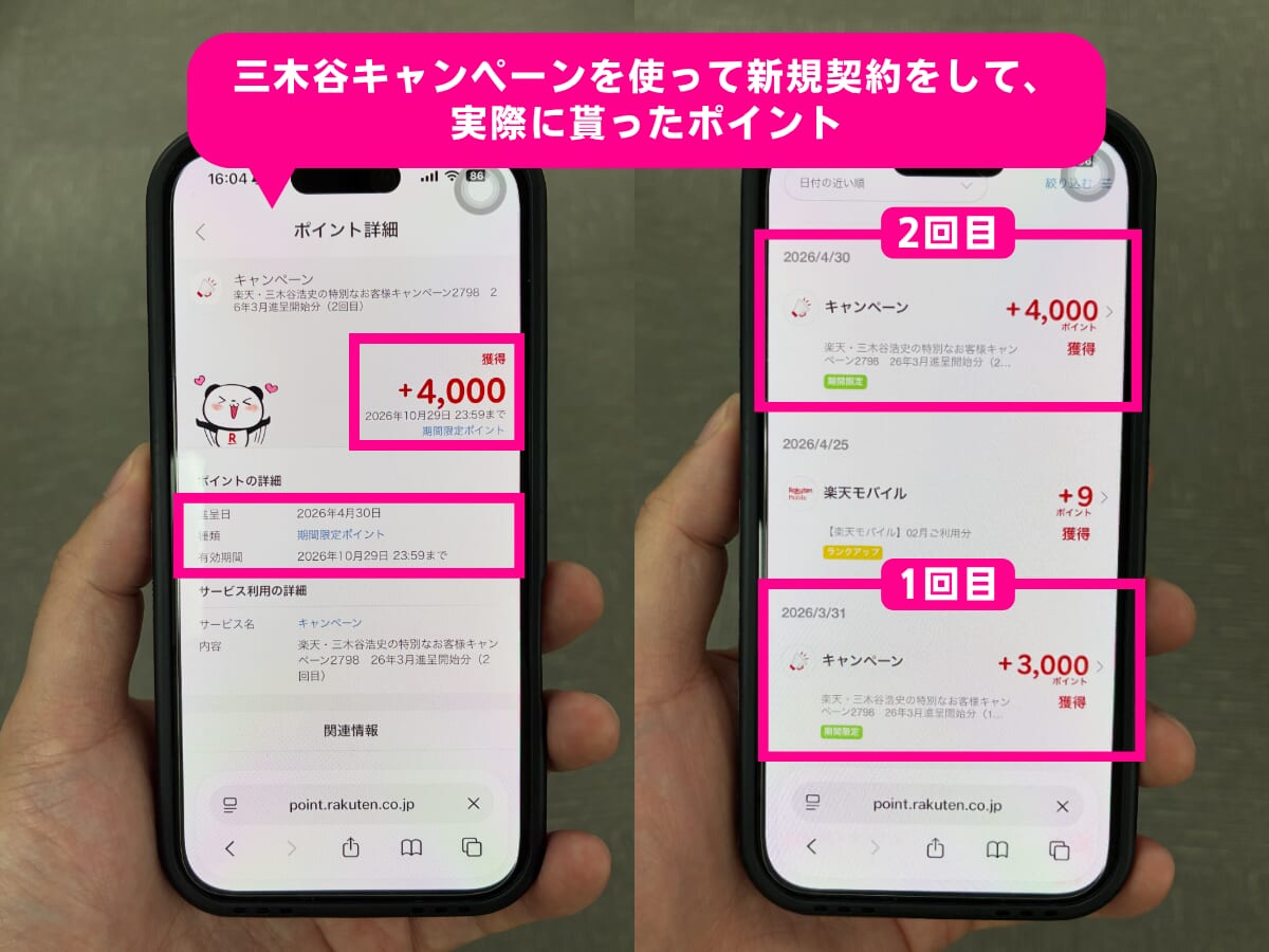 三木谷キャンペーンを実際に申し込んで貰ったポイント
