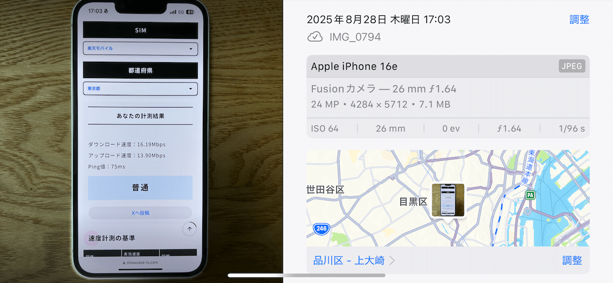 楽天モバイル 東京都品川区17時台の計測結果