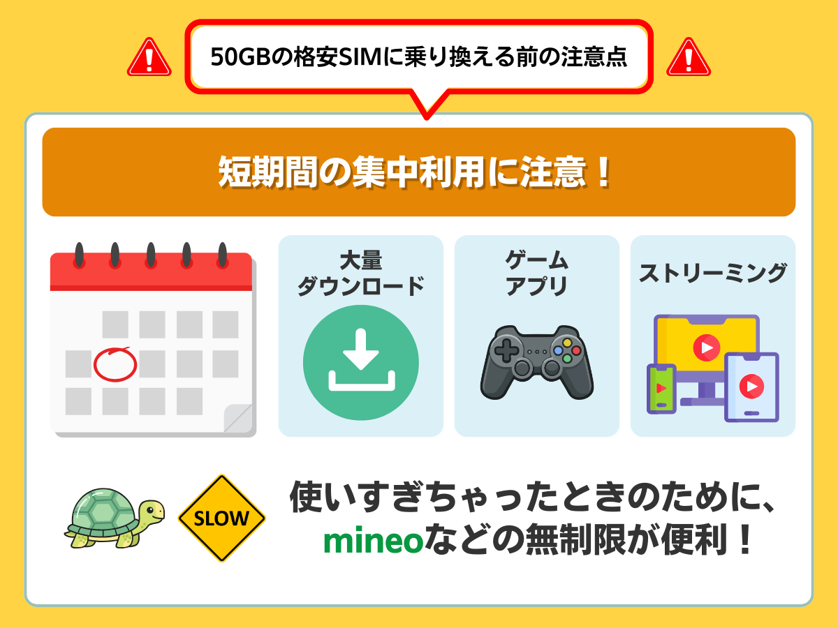 格安SIMの50GBプランへ乗り換える前の注意点・デメリット