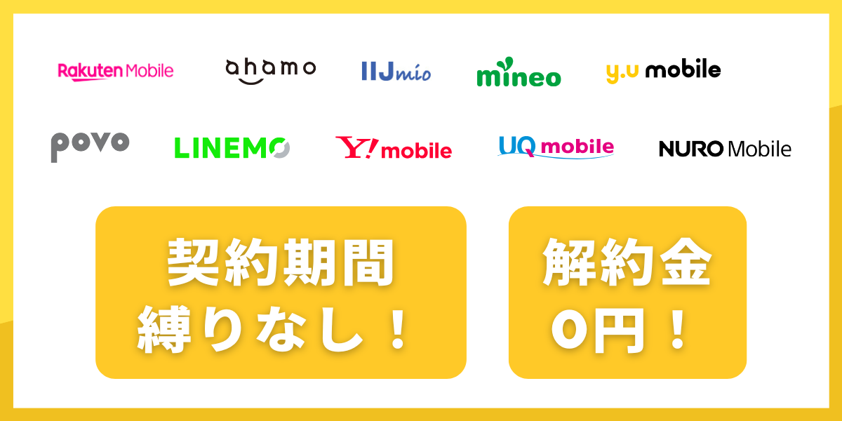 格安SIMは契約期間の縛りなし、解約金なし！