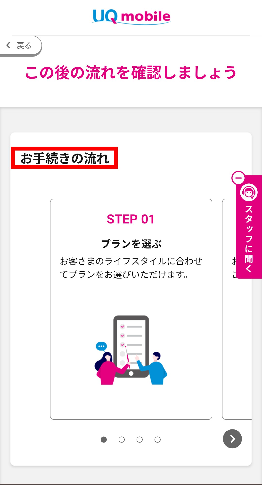 手続きの流れの確認画面