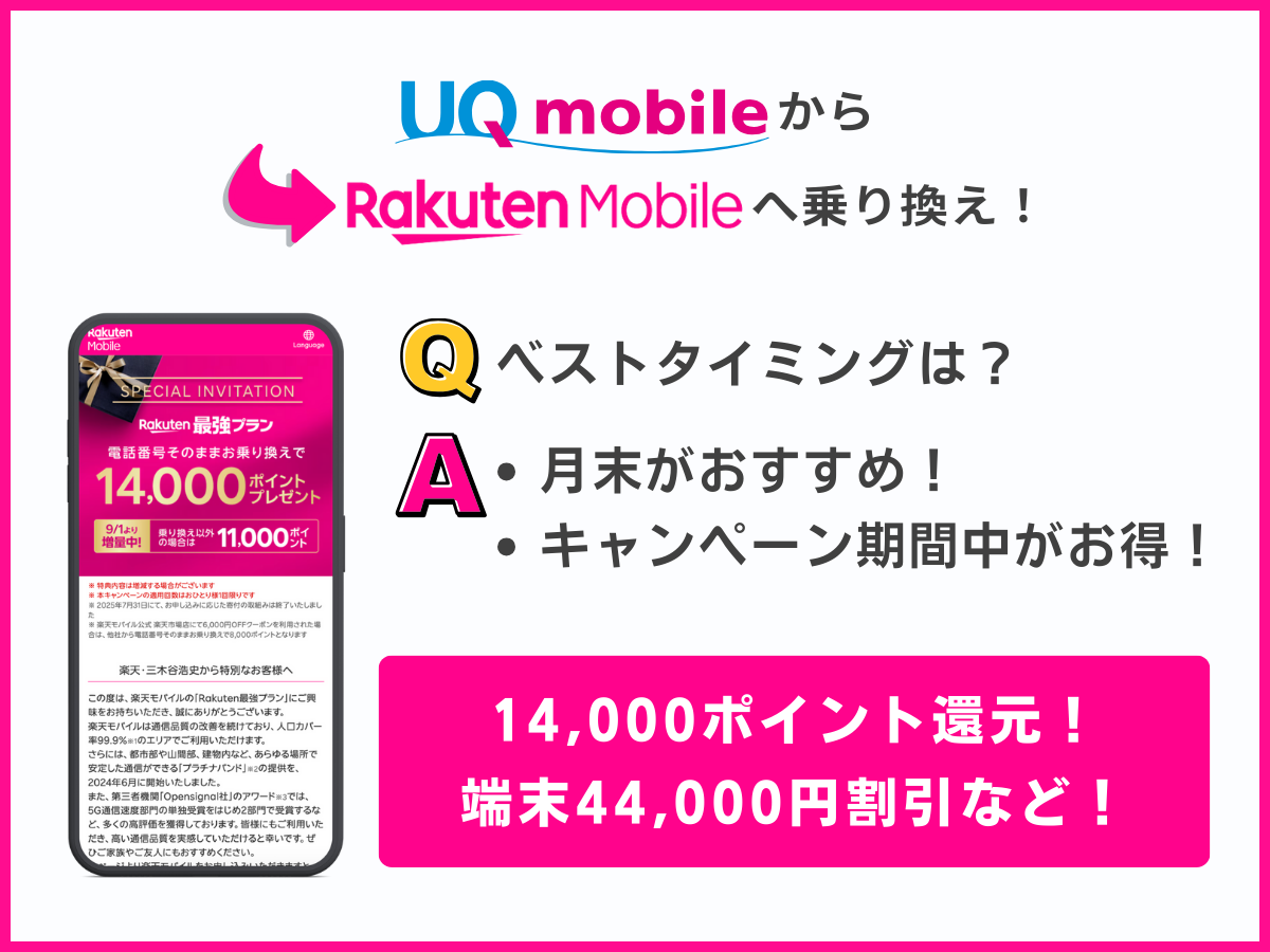 UQモバイルから楽天モバイルに乗り換えのベストタイミングを解説
