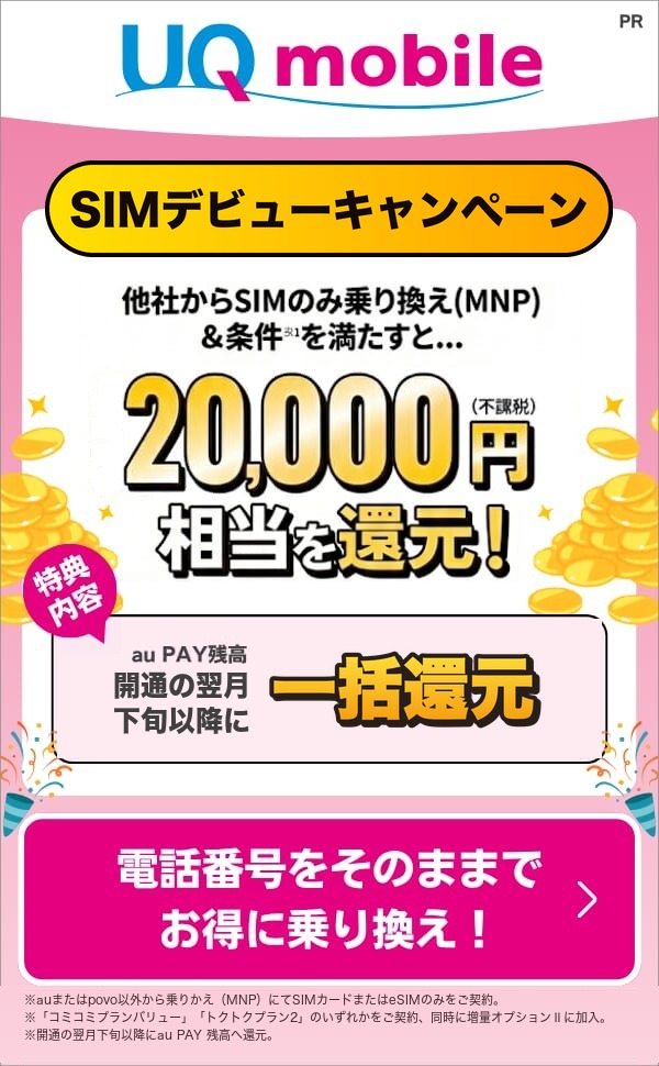 UQモバイルのSIMデビューキャンペーンの詳細