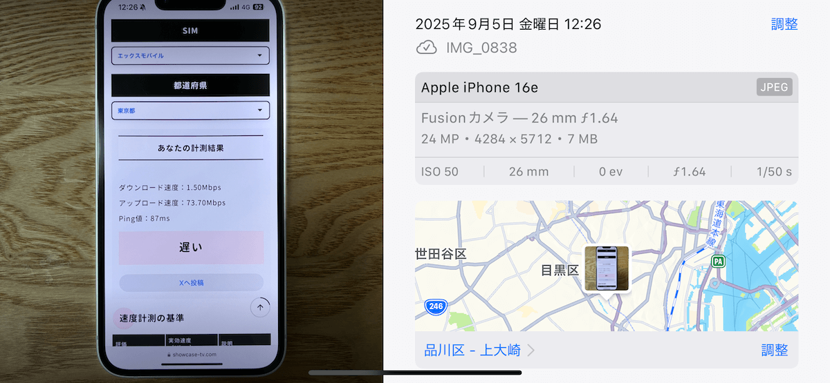 X-mobile 東京都品川区12時台の計測結果