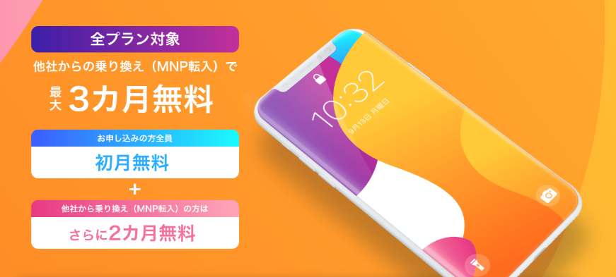 y.uモバイルの最大3ヶ月月額無料キャンペーン