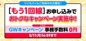 ワイモバイルもう1回線申し込みキャンペーン GW版