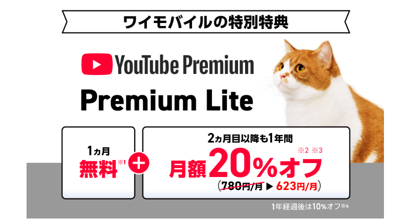 YouTube Premium Lite　ワイモバイル特別特典